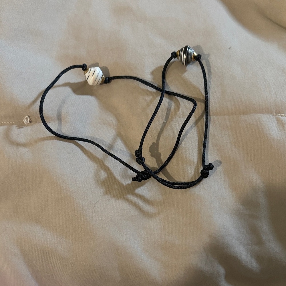 Black Cord Bracelet with Silver Beads